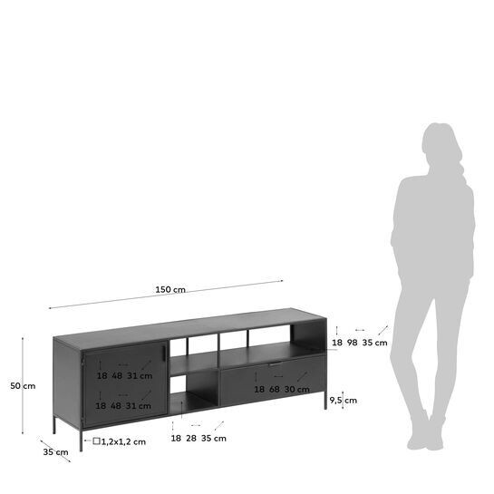 Mueble TV Shantay acero con acabado negro 150 x 50 cm