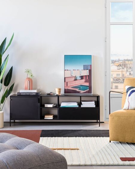 Mueble TV Shantay acero con acabado negro 150 x 50 cm