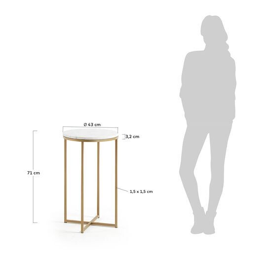 Mesa auxiliar Sheffield de mármol blanco y patas de acero acabado dorado Ø 43 cm