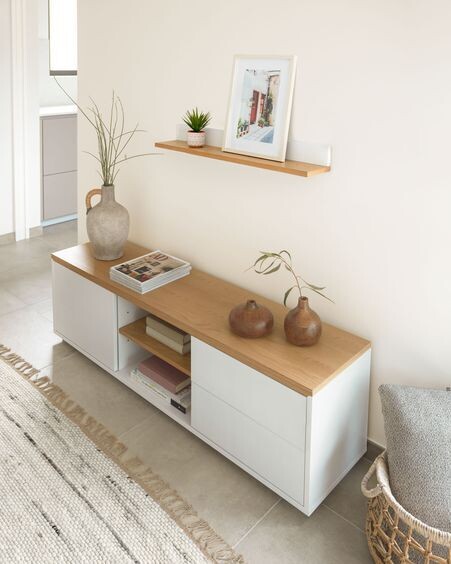 Estante Abilen de chapa de roble y lacado blanco 80 x 15 cm FSC 100%