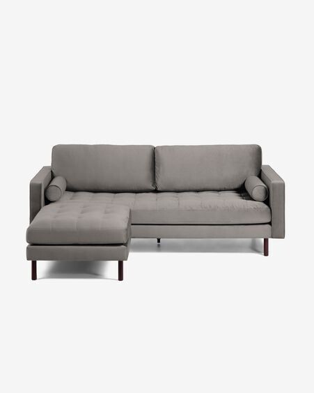 Sofá Debra 3 plazas con reposapiés terciopelo gris 222 cm