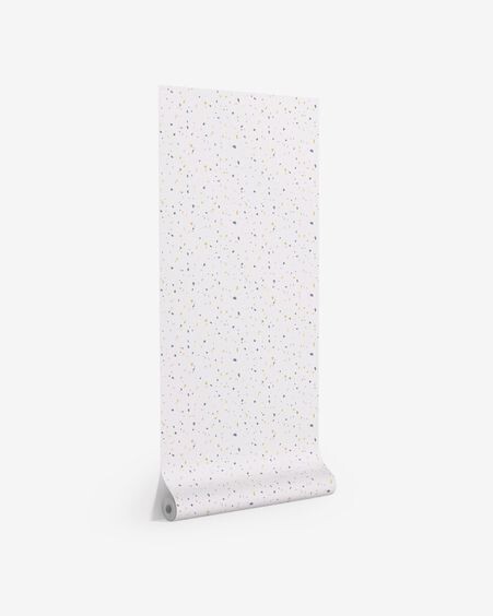 Papel pintado Nerta blanco estampado de terrazo azul y mostaza 10 x 0,53 m FSC MIX Credit