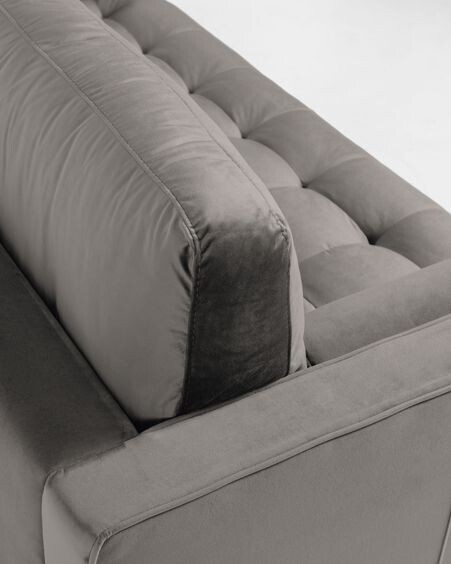 Sofá Debra 3 plazas con reposapiés terciopelo gris 222 cm