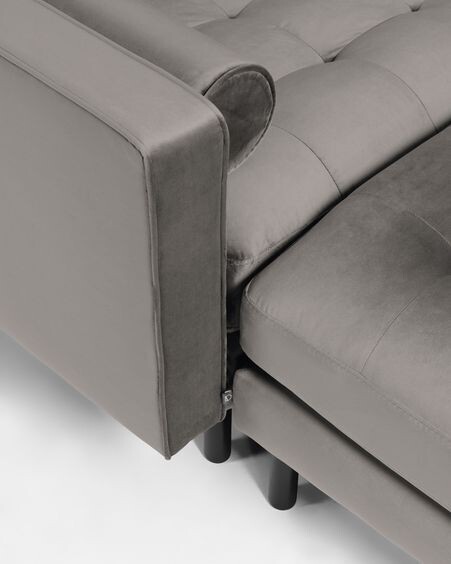 Sofá Debra 3 plazas con reposapiés terciopelo gris 222 cm