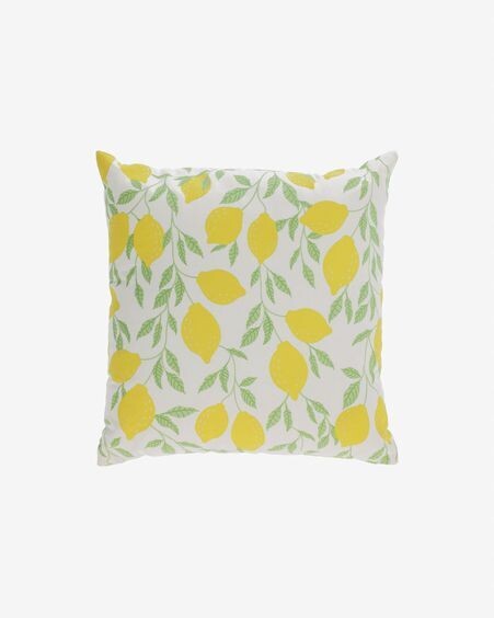 Funda cojín Etel 100% algodón limones amarillo y hojas verde 45 x 45 cm