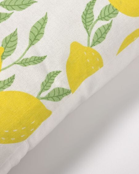 Funda cojín Etel 100% algodón limones amarillo y hojas verde 45 x 45 cm