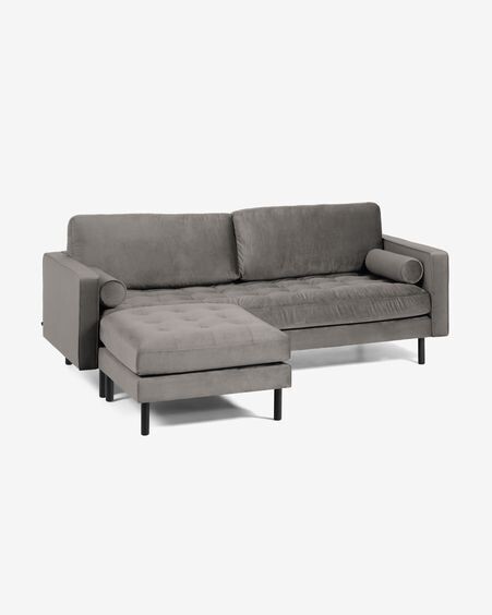Sofá Debra 3 plazas con reposapiés terciopelo gris 222 cm