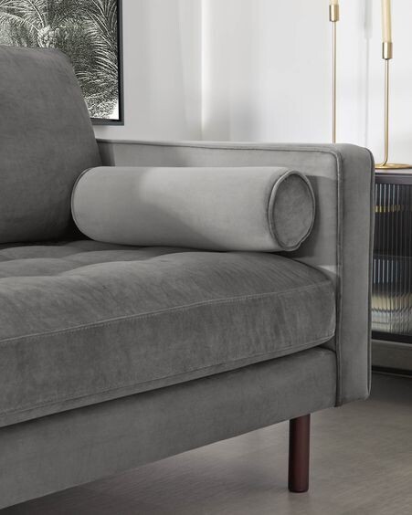Sofá Debra 3 plazas con reposapiés terciopelo gris 222 cm