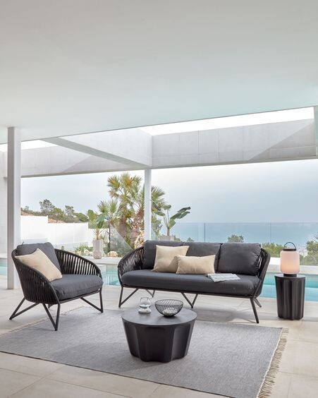 Sofá Branzie 3 plazas de cuerda negro 180 cm