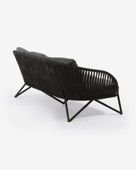 Sofá Branzie 3 plazas de cuerda negro 180 cm