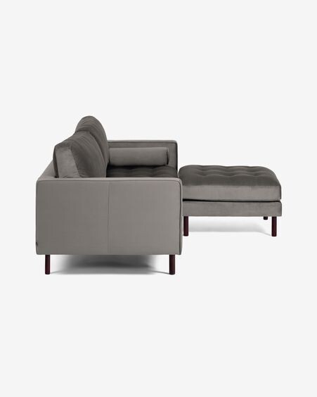 Sofá Debra 3 plazas con reposapiés terciopelo gris 222 cm