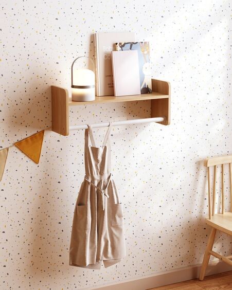 Papel pintado Nerta blanco estampado de terrazo azul y mostaza 10 x 0,53 m FSC MIX Credit