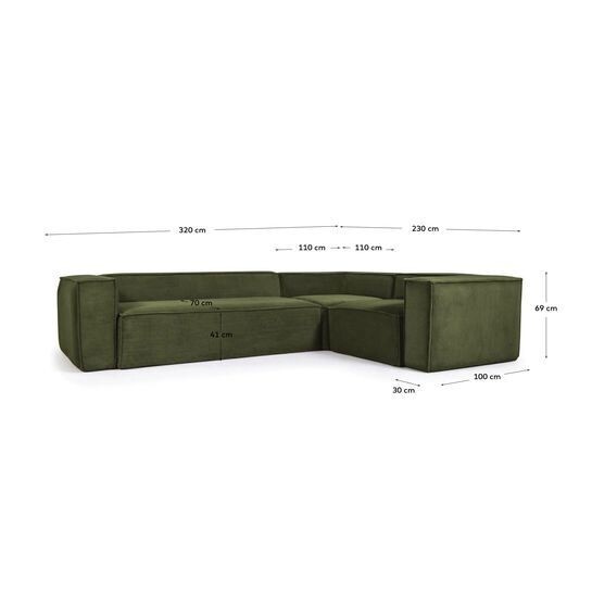 Sofá rinconero Blok 4 plazas pana gruesa verde 320 x 230 cm