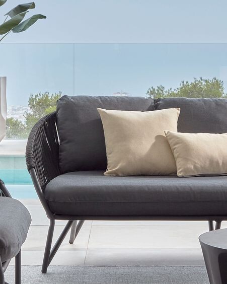 Sofá Branzie 3 plazas de cuerda negro 180 cm