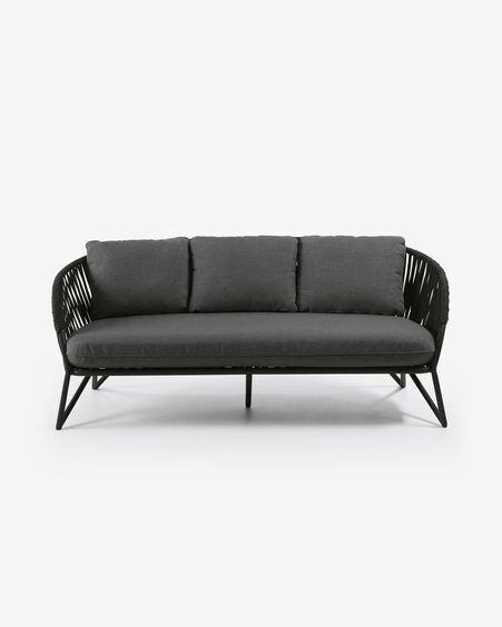 Sofá Branzie 3 plazas de cuerda negro 180 cm