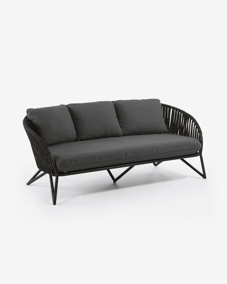 Sofá Branzie 3 plazas de cuerda negro 180 cm