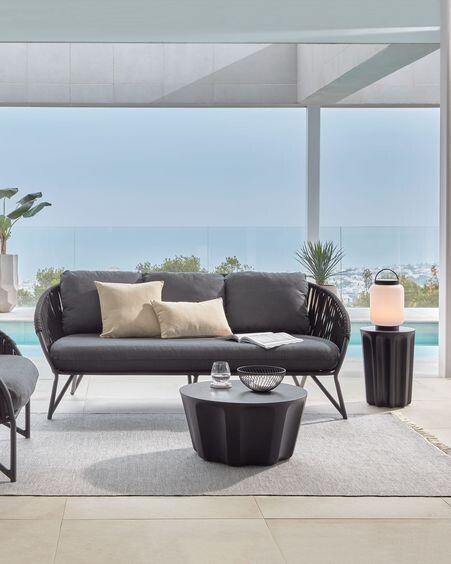 Sofá Branzie 3 plazas de cuerda negro 180 cm