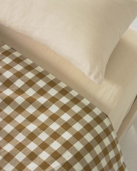 Set Indalina funda nórdica, bajera y funda almohada 100% algodón GOTS cuadros 70 x 140 cm