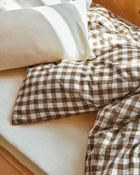 Set Indalina funda nórdica, bajera y funda almohada 100% algodón GOTS cuadros 70 x 140 cm