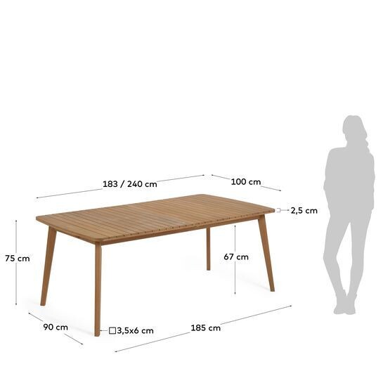 Mesa extensible de exterior Hanzel madera maciza eucalipto 183 (240) x 100 cm FSC 100%