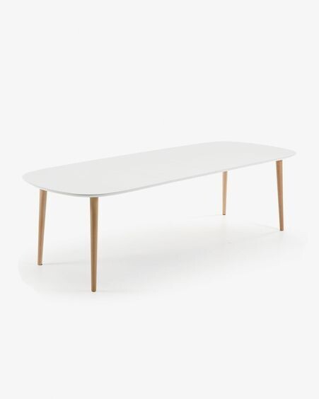 Mesa extensible Oqui MDF lacado blanco y patas madera maciza haya 160 (260) x 100 cm