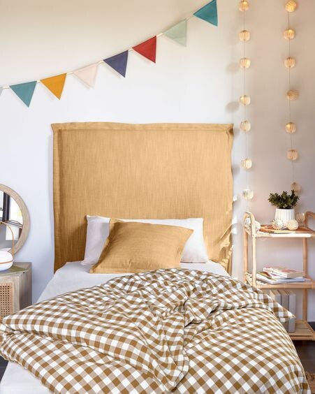 Set Indalina funda nórdica, bajera y funda almohada 100% algodón GOTS cuadros 70 x 140 cm