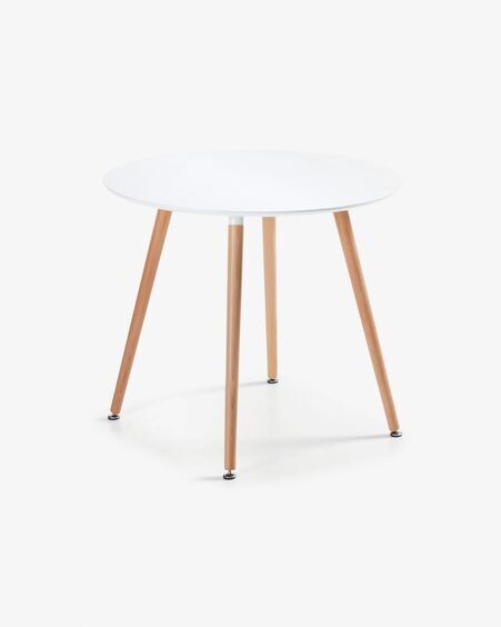 Mesa redonda Wad lacado blanco y patas de madera maciza de haya Ø 100 cm