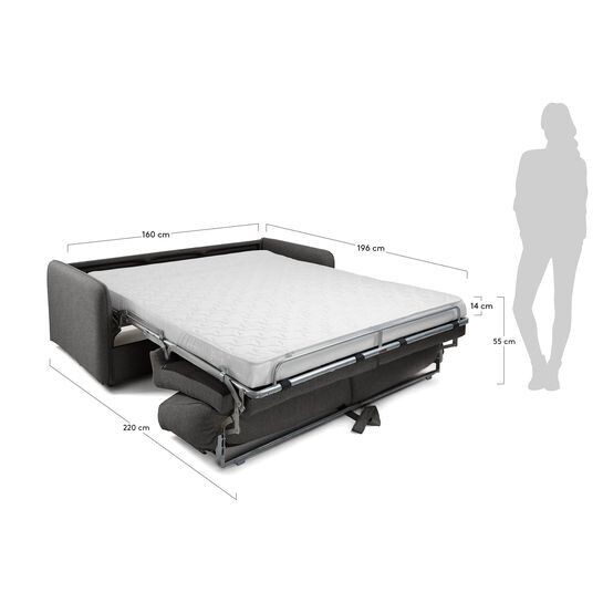 Sofá cama Kymoon 2 plazas poliuretano chrono grafito 160 cm