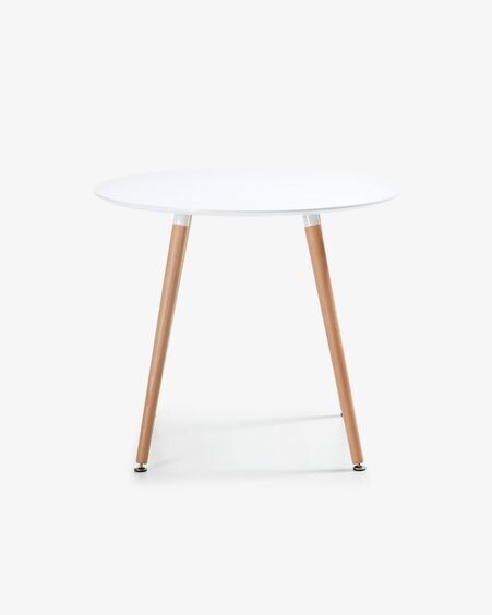 Mesa redonda Wad lacado blanco y patas de madera maciza de haya Ø 100 cm
