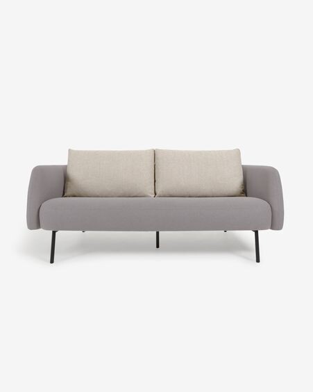 Sofá Walkyria 3 plazas gris con cojines beige y patas de metal acabado negro 195 cm