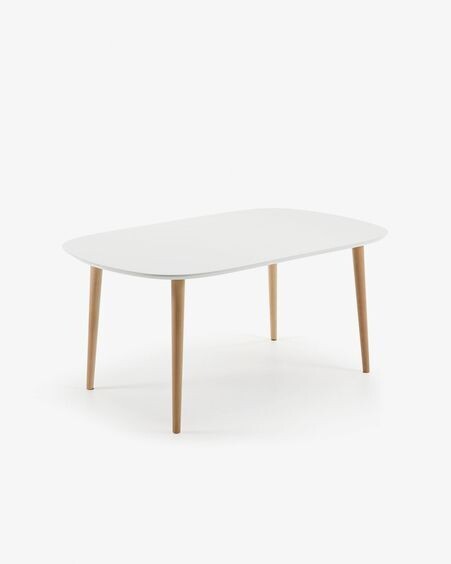 Mesa extensible Oqui MDF lacado blanco y patas madera maciza haya 160 (260) x 100 cm