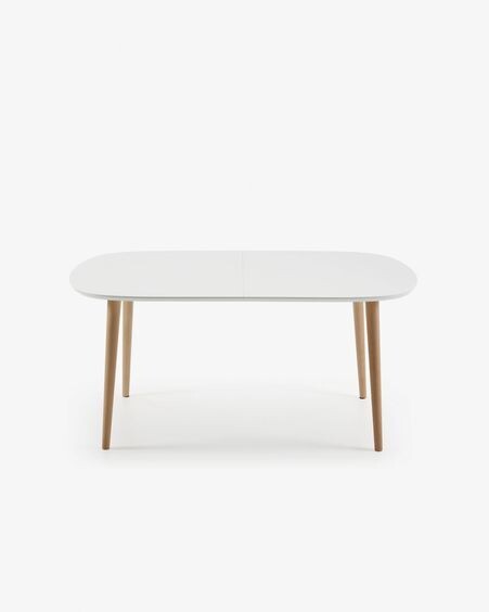 Mesa extensible Oqui MDF lacado blanco y patas madera maciza haya 160 (260) x 100 cm