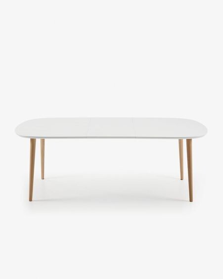 Mesa extensible Oqui MDF lacado blanco y patas madera maciza haya 160 (260) x 100 cm