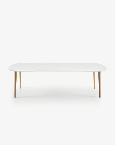 Mesa extensible Oqui MDF lacado blanco y patas madera maciza haya 160 (260) x 100 cm