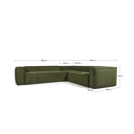 Sofá rinconero Blok 5 plazas pana gruesa verde 320 x 290 cm