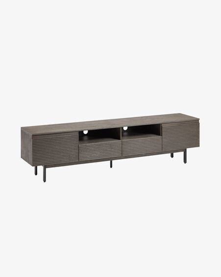 Mueble de TV Indiann de madera maciza de acacia y acero acabado negro 210 x 45 cm