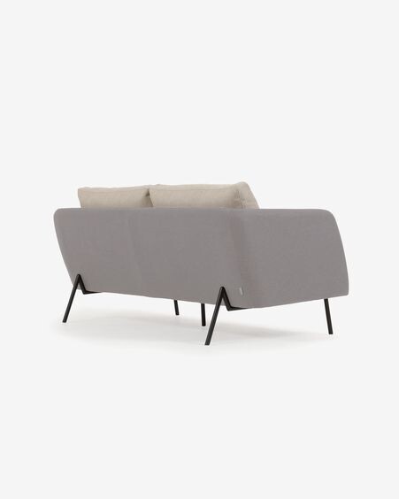 Sofá Walkyria 3 plazas gris con cojines beige y patas de metal acabado negro 195 cm