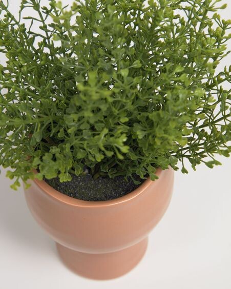 Planta artificial Myriophyllum con maceta de cerámica rosa 21,6 cm