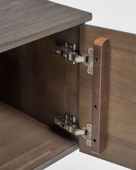 Mueble de TV Indiann de madera maciza de acacia y acero acabado negro 210 x 45 cm