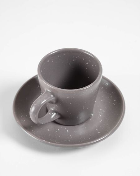 Taza de café con plato Aratani de cerámica gris oscuro