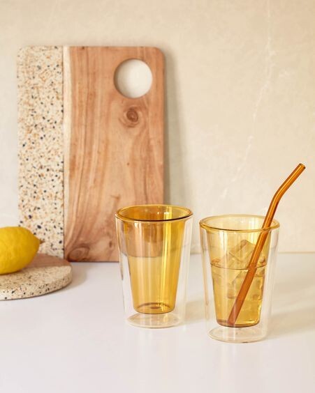 Vaso Aryas vidrio transparente y amarillo