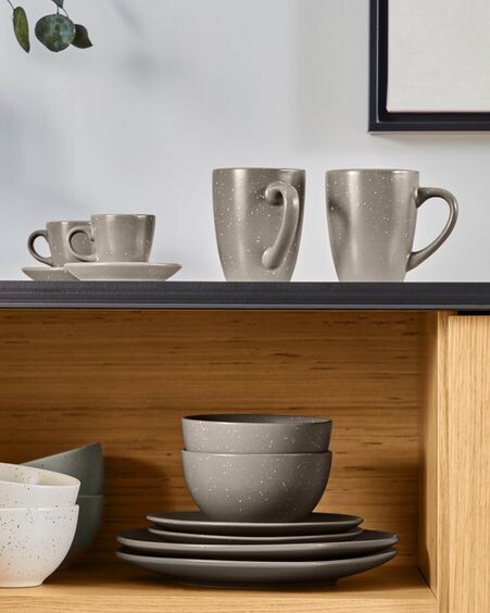 Taza de café con plato Aratani de cerámica gris oscuro