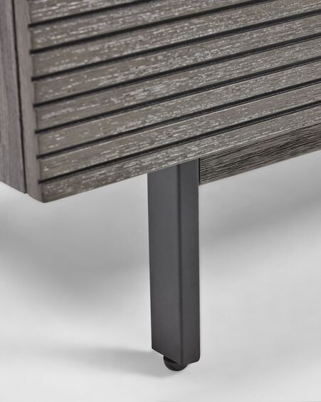 Mueble de TV Indiann de madera maciza de acacia y acero acabado negro 210 x 45 cm