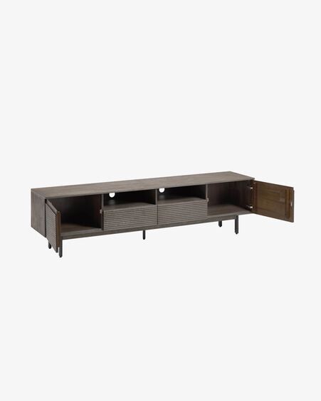 Mueble de TV Indiann de madera maciza de acacia y acero acabado negro 210 x 45 cm