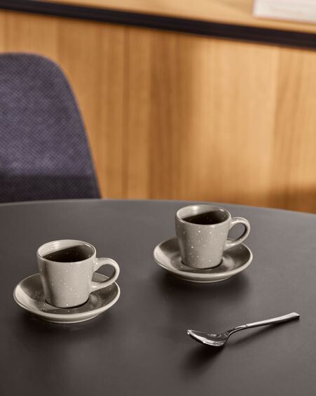 Taza de café con plato Aratani de cerámica gris oscuro