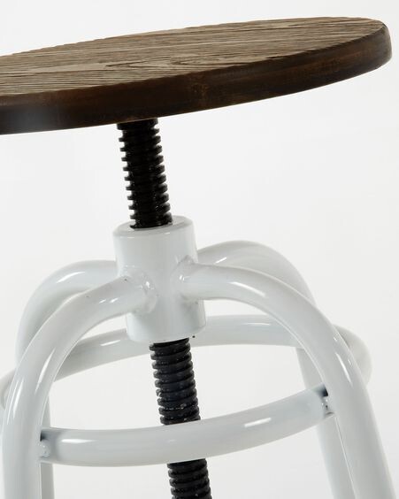 Taburete Malira de acero con acabado blanco y madera maciza de bambú altura 66-84 cm