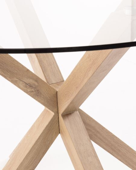 Mesa redonda Full Argo de cristal y patas de acero efecto madera Ø 119 cm