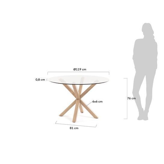 Mesa redonda Full Argo de cristal y patas de acero efecto madera Ø 119 cm