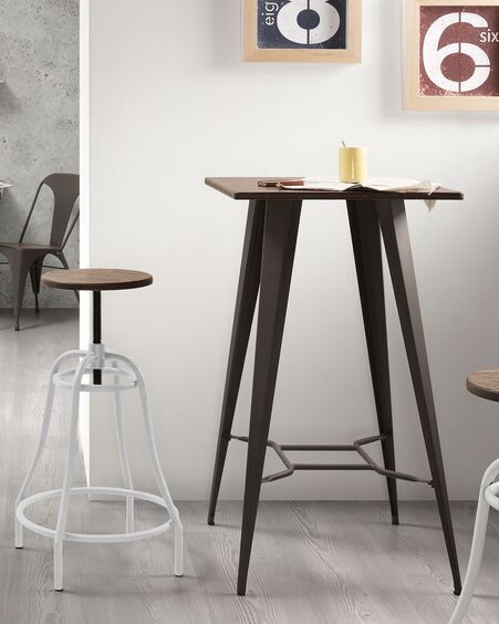 Taburete Malira de acero con acabado blanco y madera maciza de bambú altura 66-84 cm