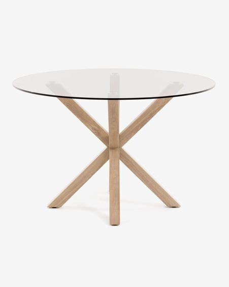Mesa redonda Full Argo de cristal y patas de acero efecto madera Ø 119 cm
